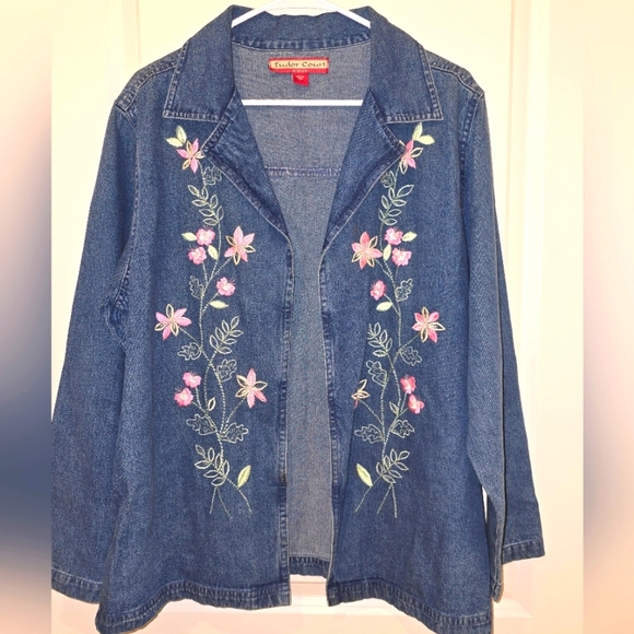 Haband Jackets & Blazers - Vintage Tudor Court Womans Jean Jacket Large Embroidered Floral